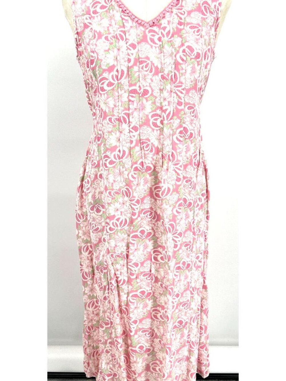 April Cornell Dress Sz S Pink Floral Boho Sleeveless Long Maxi Cottagecore Rayon